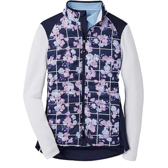 NEW $230 PETER MILLAR Merge Hybrid Golf Jacket!  Navy With Floral Print  Quilted - Picture 1 of 7